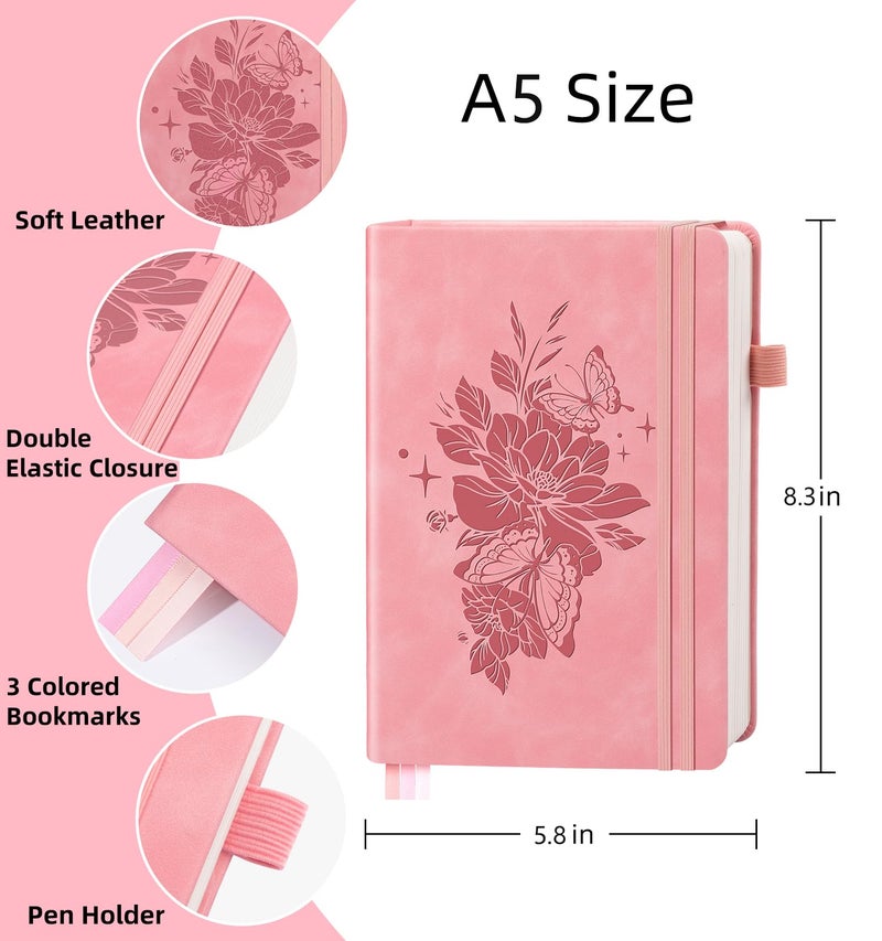ALKALO Lined Journal Notebook 365 Pages, A5 Leather Journals for Writing Women & Men, Hardcover Notebook with 100GSM Thick Paper, Daily Journal Notebook for Travel, Work, School, Note Taking, College Ruled - Image 2