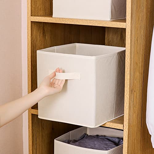 wolpin Oxford Fabric Set of 3 Storage Basket Bins Foldable Collapsible Storage Cubes for Home Organiser Kids Toys Box and Wardrobe Clothes Stacker, Beige, 27 X 27 X 28 cm - Image 2