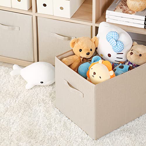 wolpin Oxford Fabric Set of 3 Storage Basket Bins Foldable Collapsible Storage Cubes for Home Organiser Kids Toys Box and Wardrobe Clothes Stacker, Beige, 27 X 27 X 28 cm - Image 3