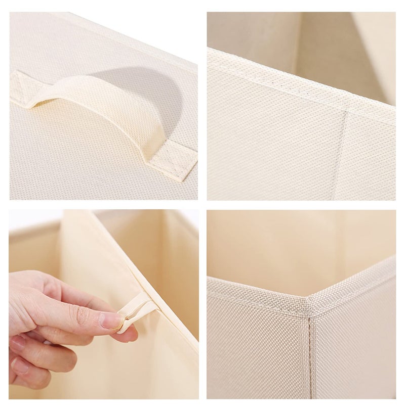 wolpin Oxford Fabric Set of 3 Storage Basket Bins Foldable Collapsible Storage Cubes for Home Organiser Kids Toys Box and Wardrobe Clothes Stacker, Beige, 27 X 27 X 28 cm - Image 4