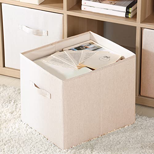 wolpin Oxford Fabric Set of 3 Storage Basket Bins Foldable Collapsible Storage Cubes for Home Organiser Kids Toys Box and Wardrobe Clothes Stacker, Beige, 27 X 27 X 28 cm - Image 5