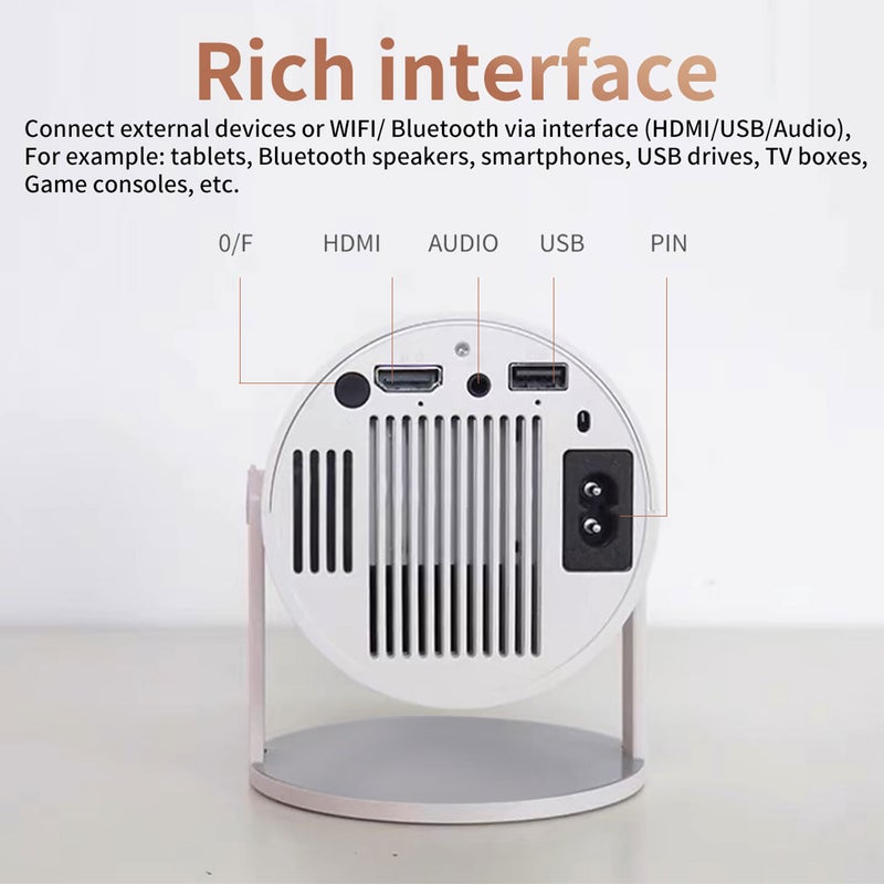 Mini Portable Projector: 40-130" Display, Android 11.0 OS, 180° Rotatable Lens - Wireless Screen Casting, Auto Keystone Correction, WiFi6 & BT5.0 for Home Entertainment, Gaming, Indoor Use - Image 5