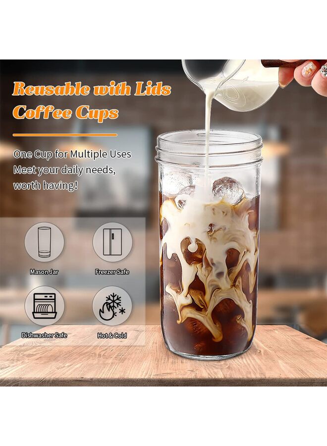 700ml Glass Cups with Lids and Straws 4 pcs-Coffee Cups,Drinking Glasses Set,Glass Tumbler with Straw and Brown Lid Gift 2 Cleaning Brushes And White Lid - Image 3