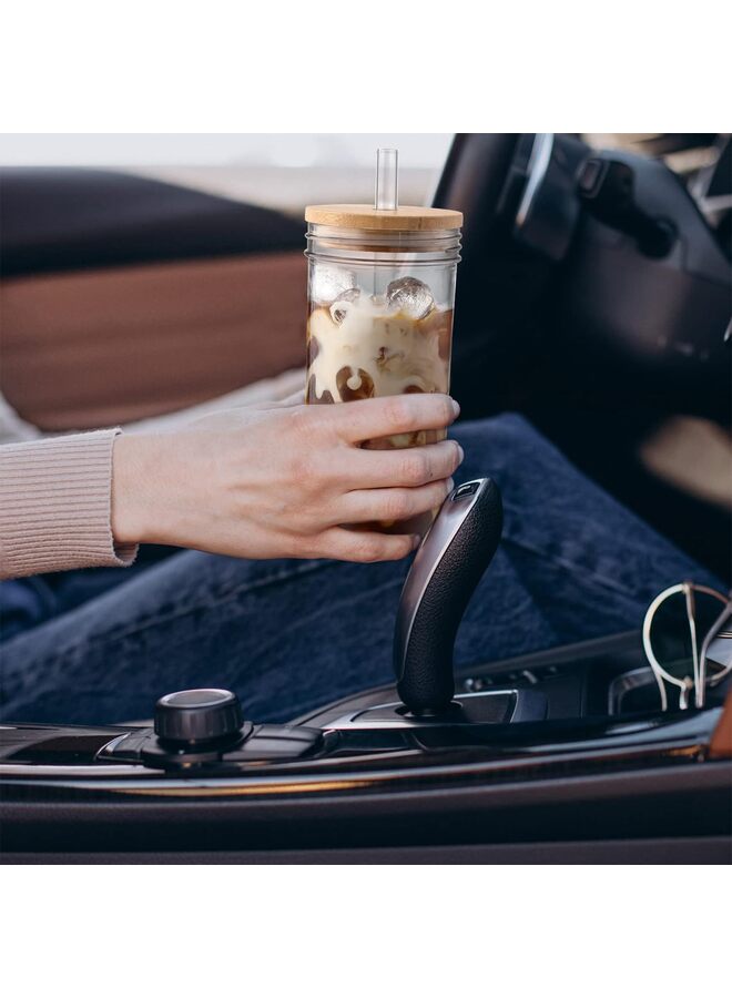 700ml Glass Cups with Lids and Straws 4 pcs-Coffee Cups,Drinking Glasses Set,Glass Tumbler with Straw and Brown Lid Gift 2 Cleaning Brushes And White Lid - Image 4