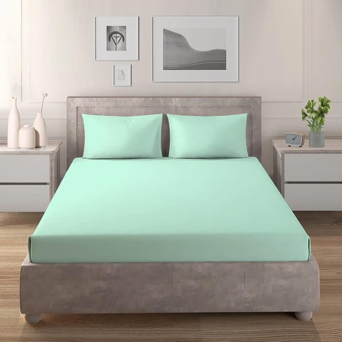 COTTON BEDSHEET 1 PILLOW COVER SEA FOAM GREEN SINGLE