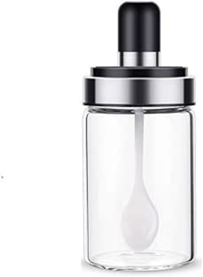 SEMITO Glass Spice Jars With Serving Spoon Lid - 250 ml, Pack of 1, Clear