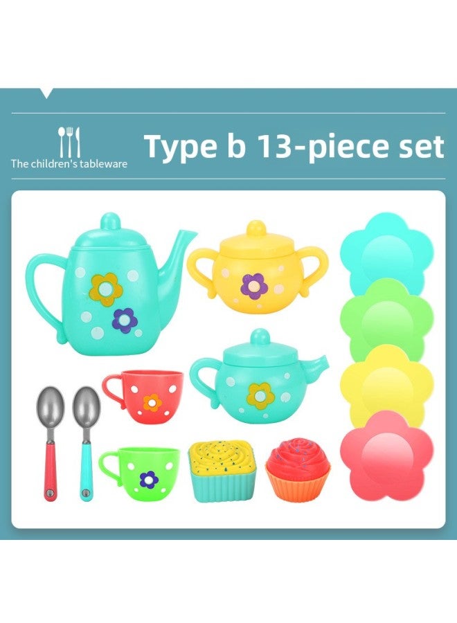 Children's Afternoon Tea Set Kitchen Play House Toys Girls Plastic Tea Pot Cup Utensils Baby Birthday Gift Toy Suit-Color:Section B -13-piece Set (only For Sale, Not For Domestic Sale) - Image 1