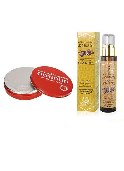 Weekly whitening and moisturizing mixture for the face and body, consisting of natural licorice 50 ml and glycerin cream 125 ml