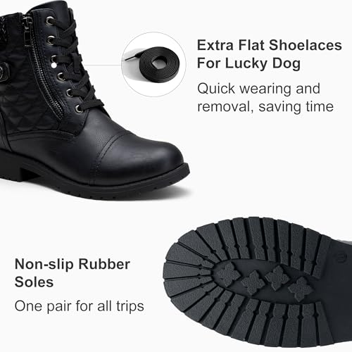 Vepose Women's Black Ankle Boots, Lace up Casual Combat Booties, Size 8.5 US - 927 Knitting Wool (CJY927 Black 08.5) - Image 4
