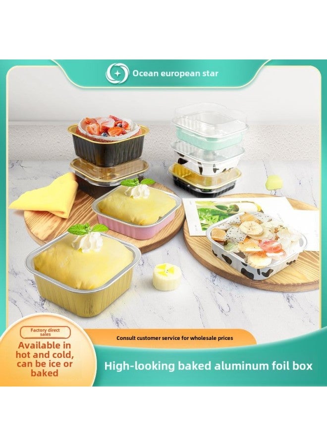 Square Dessert Packaging Box Disposable Aluminum Foil Dish Box Tiramisu Light Luxury Baking High Temperature Resistant Heatable-Specifications:112/30-250ml Uncovered Box (1000)-Color:Big Red - Image 1