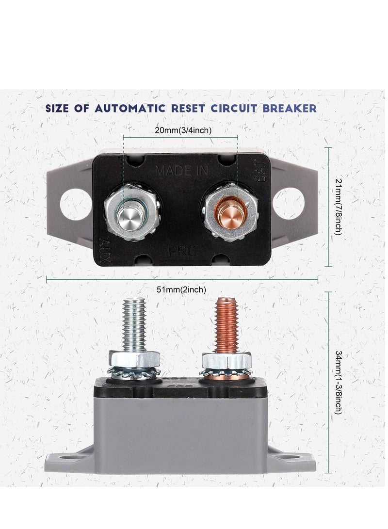 Excefore Circuit Breaker, 4 Pieces Dc 50A 12V - 24V Automatic Reset Circuit Breakers  with Cover Stud Bolt for Automotive and More  - Image 5