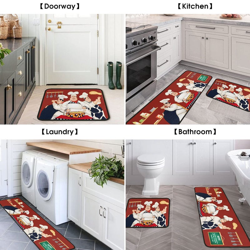 OUXIOAZ Chef Kitchen Rugs and Non Skid Washable Absorbent Microfiber Kitchen Mat for Floor, Kitchen Mat Set of 2 Red Kitchen Decor Stain Resistant 17"x47"+17"x30" - Image 5