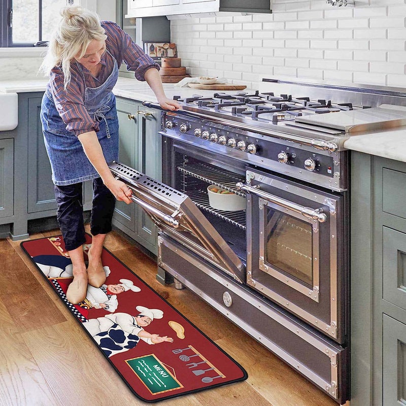 OUXIOAZ Chef Kitchen Rugs and Non Skid Washable Absorbent Microfiber Kitchen Mat for Floor, Kitchen Mat Set of 2 Red Kitchen Decor Stain Resistant 17"x47"+17"x30" - Image 3