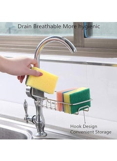 DMAYA Kitchen Sink Faucet Sponge Holder Organizer Over Stainless Steel Heavy Duty Thickening Hanging Drain Rack for scrubbers soap Bathroom Detachable no Suction Cup Bathroom soap Holder  - Image 2
