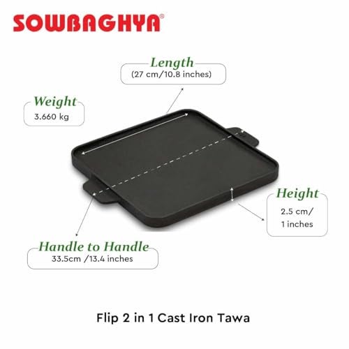 Sowbaghya Cast Iron 2-in-1 Dosa & Grill Pan (Black, Rectangular) – Pre-Seasoned, Toxin-Free, Even Heating, Multi-Use Cookware - Image 4