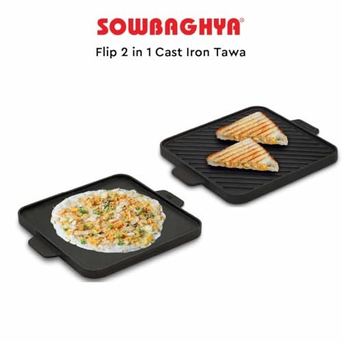 Sowbaghya Cast Iron 2-in-1 Dosa & Grill Pan (Black, Rectangular) – Pre-Seasoned, Toxin-Free, Even Heating, Multi-Use Cookware - Image 5