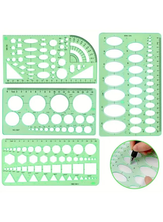 Multi Purpose Architectural PETG Drawing Stencil 4 Pcs Durable Flexible Round Geometric Template for Creative Design Space Saving Projects - Image 1