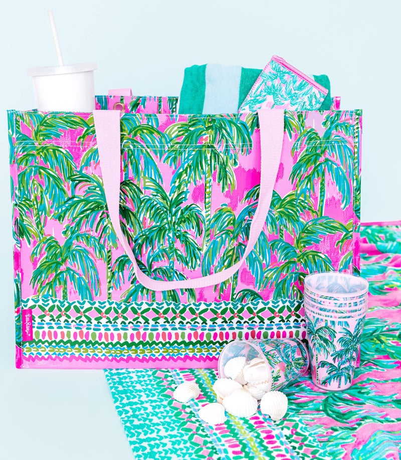 Lilly Pulitzer Pink/Green XL Market Shopper Bag, Oversize Reusable Grocery Tote with Comfortable Shoulder Straps, Suite Views - Image 4