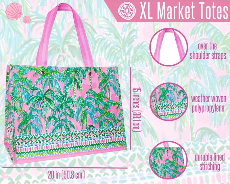 Lilly Pulitzer Pink/Green XL Market Shopper Bag, Oversize Reusable Grocery Tote with Comfortable Shoulder Straps, Suite Views - Image 2