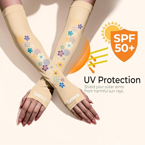 TVARRA Anti-Tan Fingerless Arm Sleeves for Women|UV Protection Hand Cover Sleeves for Bike Riding, Running & Outdoor Use,Dust & Summer Protection Arm Sleeves(Signature Collection) (Skin) - Image 2