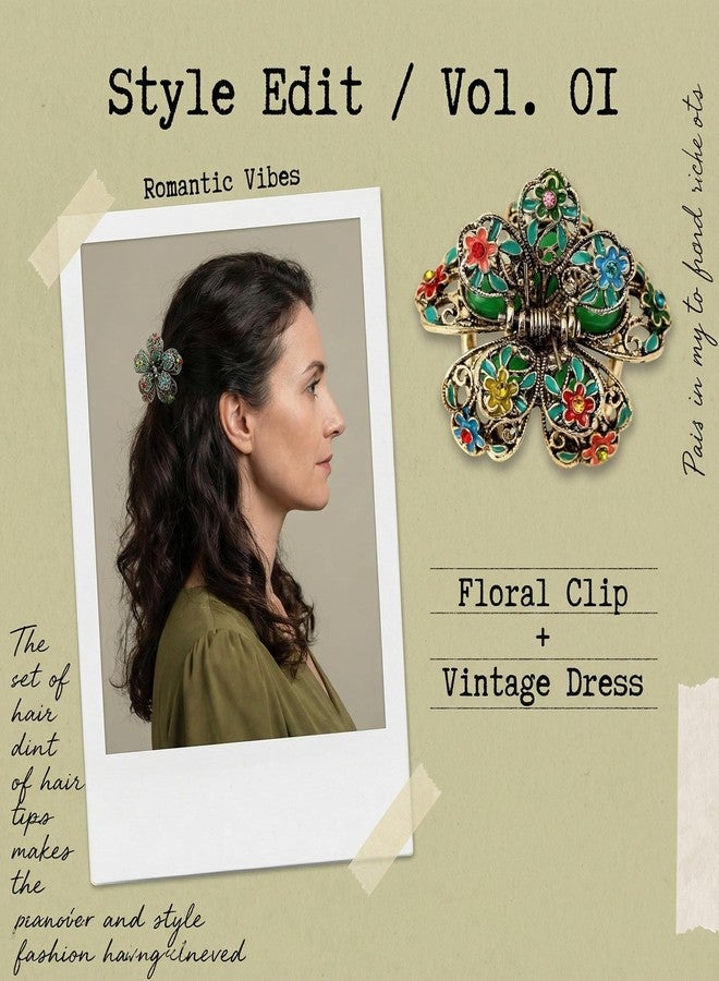 KGCGJVB Fancy Hair Clips for Women Unique Boho Floral Claw Clip Pretty Green Hair Accessories Stylish Bohemian Hair Claws Trendy Floral Clips Elegant Green Claw for Women - Image 5