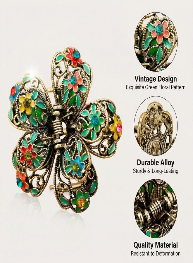 KGCGJVB Fancy Hair Clips for Women Unique Boho Floral Claw Clip Pretty Green Hair Accessories Stylish Bohemian Hair Claws Trendy Floral Clips Elegant Green Claw for Women - Image 2