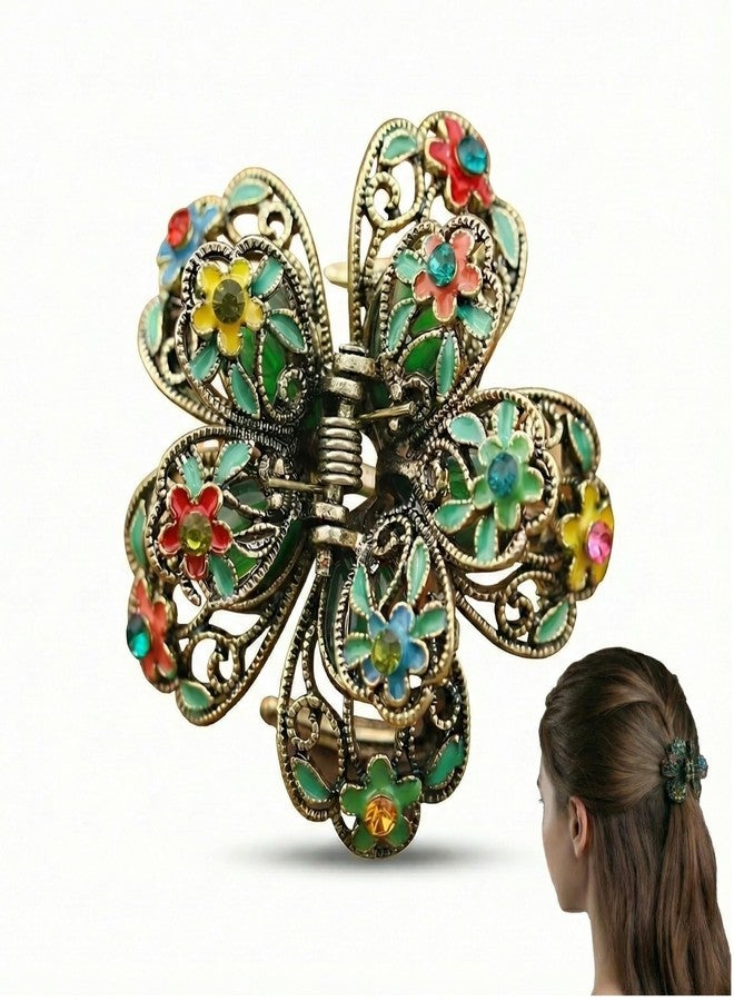 KGCGJVB Fancy Hair Clips for Women Unique Boho Floral Claw Clip Pretty Green Hair Accessories Stylish Bohemian Hair Claws Trendy Floral Clips Elegant Green Claw for Women - Image 1