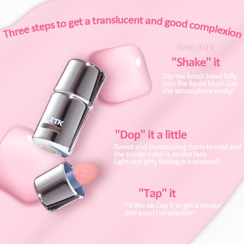 Aztk Liquid Blush, Aztk Jelly Color Liquid Blushes, Blush for Cheeks, Blushes Lotion with Sponge Head, High-Pigment, Long-Lasting, Waterproof, Matte Finish, 5ml (JC02) - Image 2