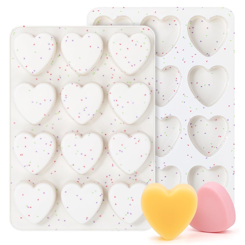 AOTASO 2 Inch Small Heart Shaped Silicone Molds for Chocolate, Candy, Cake, Soap (Set of 2, Cream) - Image 1