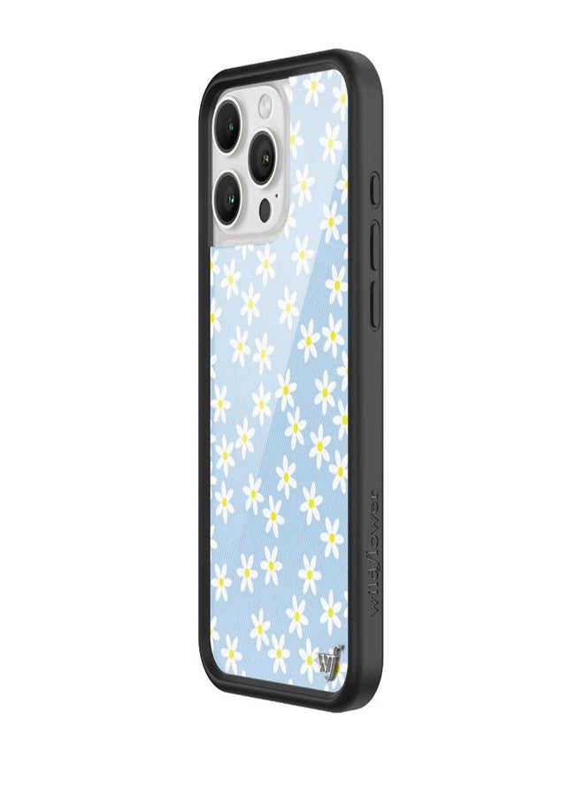 Wildflower Cases - Compatible with Apple iPhone 16 Pro Max | Protective Black Bumper, 4ft Drop Test Certified, Women Owned Small Business | Blue Daisy - White Pastel Light Dainty Floral Cute Trendy