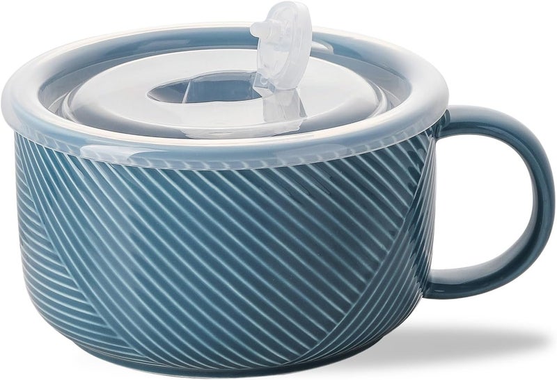 Adewnest Oversized Soup Bowl with Handle 38 oz Ceramic Soup Mug with Lid  Microwave Safe Jumbo Food Storage Container for Ramen Cereal Breakfast Meal Prep Office Lunch Dorm Living  Sky Blue 6 Inch - Image 1