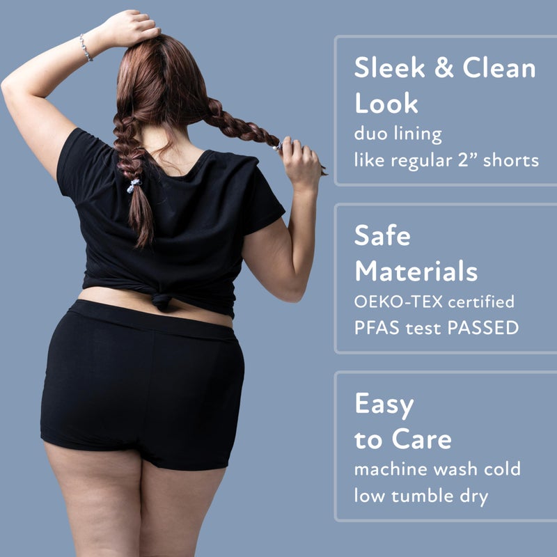 Goat Union Overnight Period Shorts for Women - 2" Absorbent Sleep Period Boyshorts Heavy Flow Black - Image 3