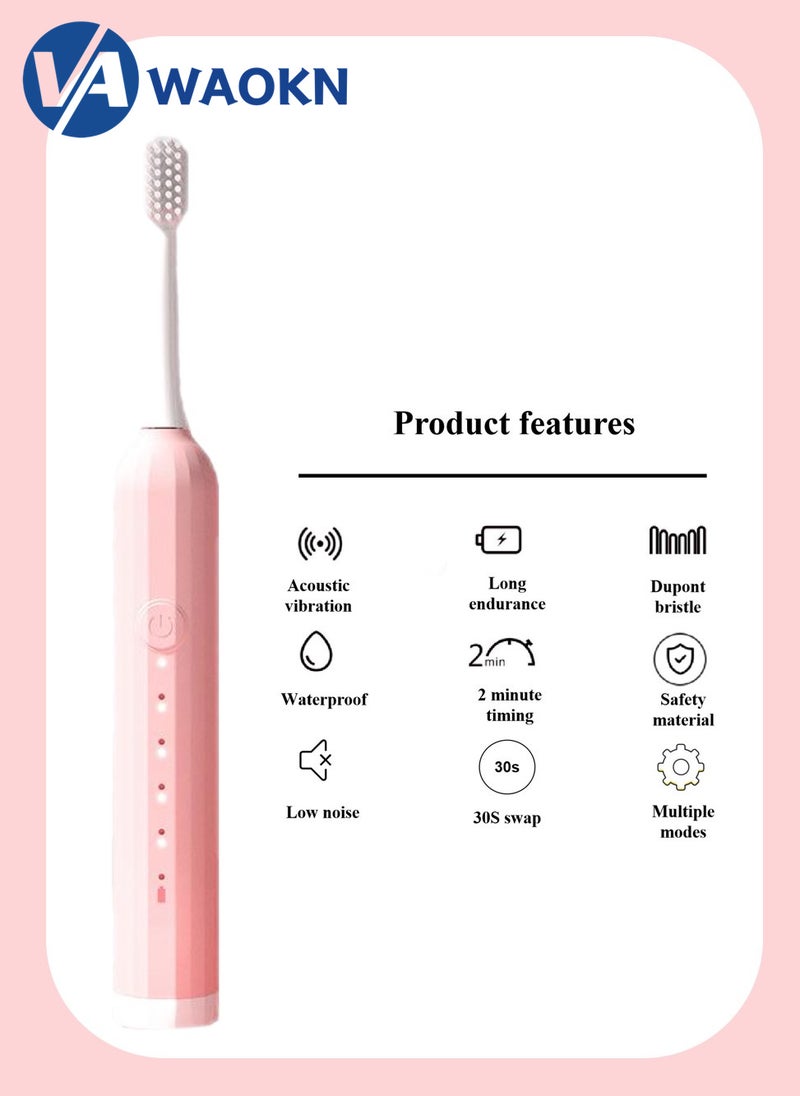WAOKN Rechargeable Sonic Electric Toothbrush High-frequency Vibration IPX7 Waterproof Power Toothbrush 5 Modes Adjustable and Smart Electric Toothbrush with 1 Soft-bristle Brush Heads - Image 2