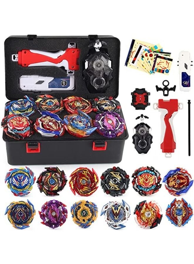 12 Piece set Battle Tops Case Toy 4d Fusion Metal Master Rotating Gyro Toy Set With Launcher, Storage Box And Other Accessories  - Image 1