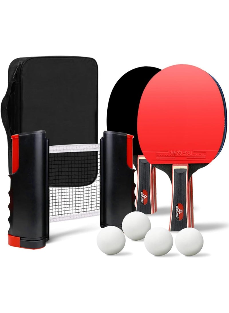 Soofam Table Tennis Paddle Set, with Retractable Ping Pong Net, 4 Professional Table Tennis Rackets, 2 Balls, Storage Case, Ideal Indoor and Outdoor Table Tennis Rackets Set Family Fun, Gift - Image 1
