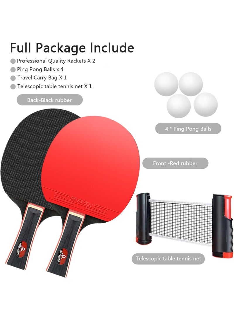 Soofam Table Tennis Paddle Set, with Retractable Ping Pong Net, 4 Professional Table Tennis Rackets, 2 Balls, Storage Case, Ideal Indoor and Outdoor Table Tennis Rackets Set Family Fun, Gift - Image 5