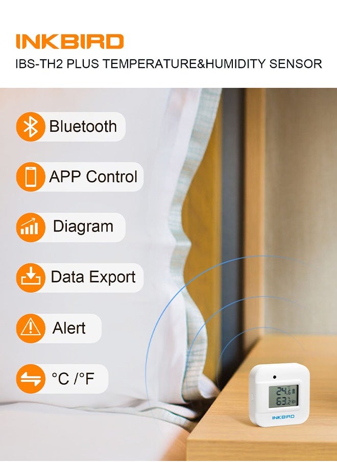 INKBIRD - Smart Thermometer Temperature And Humidity Monitor Hygrometer Indoor, Free App For Ios And Android Ibs-Th2 Plus Version Supports External Temperature Probe And Digital Display - Image 1