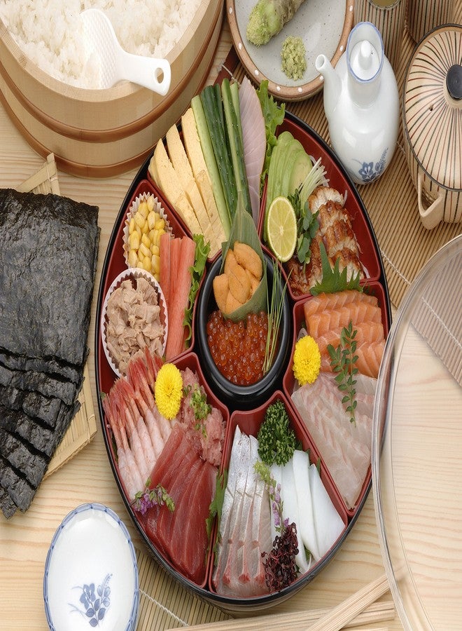 Inomata JapanBargain 3023, Japanese Divided Serving Plate Cover Appetizer Tray With Lid Temaki Hand Roll Sushi Making Kit Made in Japan, Six Compartments - Image 5