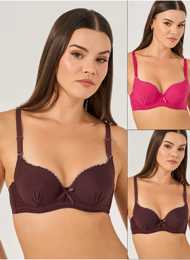 Styli Pack of 2 - Padded Non-Wired T-Shirt Bra with Contrast Trim