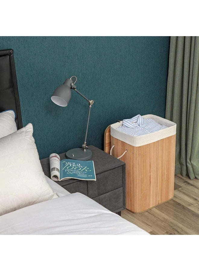 سلة غسيل من الخيزران، سعة 45 لترًا، سلة غسيل زاوية بغطاء ومقبض وبطانة قابلة للإزالة والغسل، سلة غسيل مستطيلة قابلة للطي لتخزين الملابس المتسخة، 50 × 35 × 25 سم - Image 5