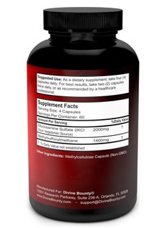 Divine Bounty Glucosamine Sulfate Supplement (2000mg per Serving) with MSM - 240 Small Vegetarian Capsules - No Shellfish, GMO's or Harmful Additives  - Image 2