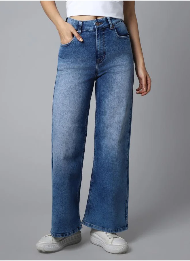 HIGH STAR High Rise Faded Wide Leg Jeans