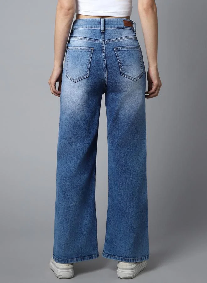 HIGH STAR High Rise Faded Wide Leg Jeans by Styli