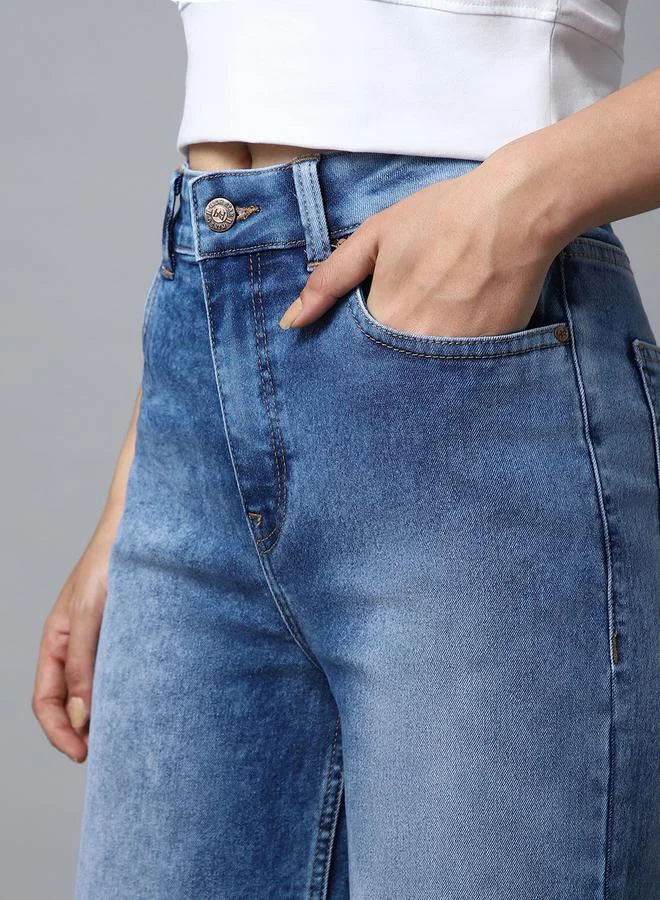 HIGH STAR High Rise Faded Wide Leg Jeans by Styli