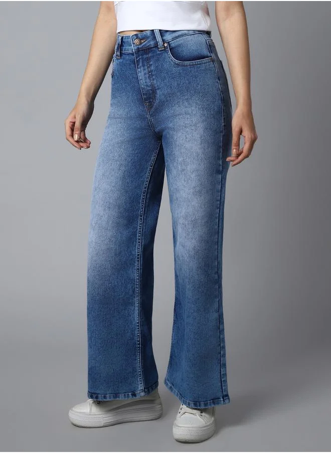 HIGH STAR High Rise Faded Wide Leg Jeans