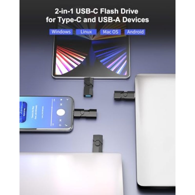 2 in 1 USB C Stick USB 3.0 Flash Drive Retractable USB Type-C Memory Stick USB C and A Thumb Drive for iPhone 15 iPad Pro Android Smartphone Laptop PC - Image 2