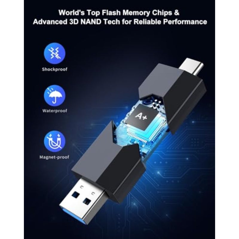 2 in 1 USB C Stick USB 3.0 Flash Drive Retractable USB Type-C Memory Stick USB C and A Thumb Drive for iPhone 15 iPad Pro Android Smartphone Laptop PC - Image 5