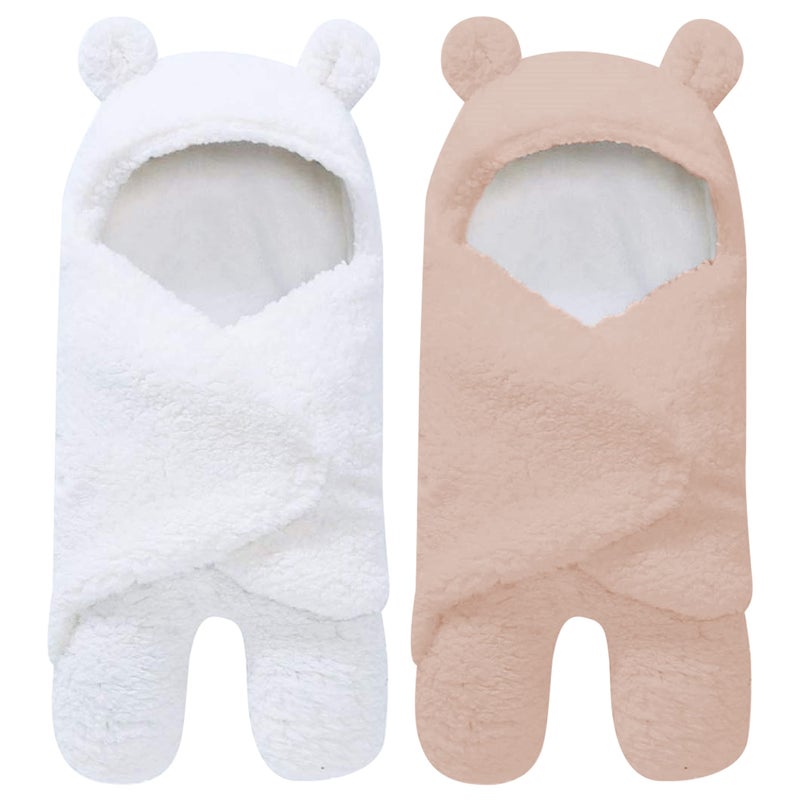 Spotted Play 2 Pack Sherpa Baby Swaddle Blanket Brown and White