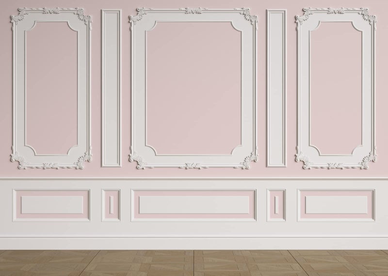 BELECO 7x5ft Fabric Vintage Room Backdrop Classic Interior Pink White Wall Background European Frame Castle House Empty Living Room Wallpaper Birthday Wedding Party Decor Kids Adults Photo Props - Image 1