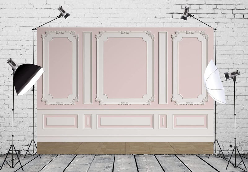 BELECO 7x5ft Fabric Vintage Room Backdrop Classic Interior Pink White Wall Background European Frame Castle House Empty Living Room Wallpaper Birthday Wedding Party Decor Kids Adults Photo Props - Image 3